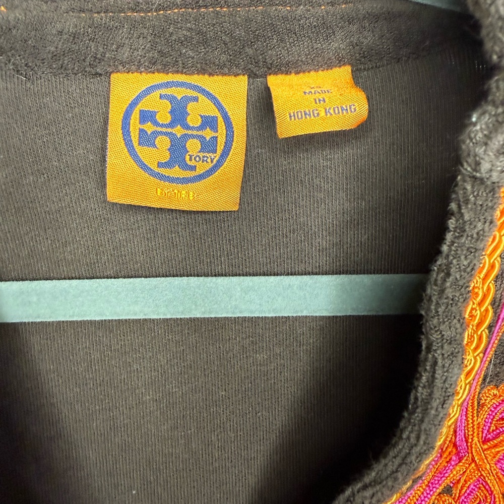 Tory Burch Black Top with Pink and Orange Embroidery - Picture 3 of 3